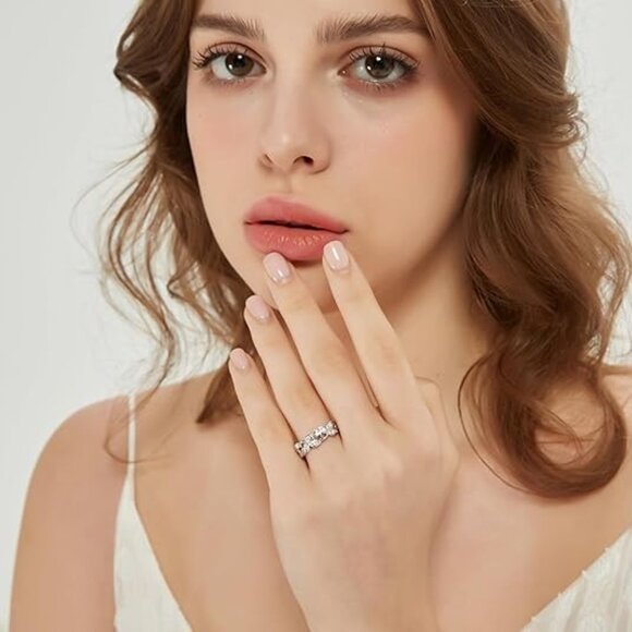 Simulated Diamond Silver 6mm Wide Vine Fligree Leaves Vintage Wedding Ring - Picture 5 of 6